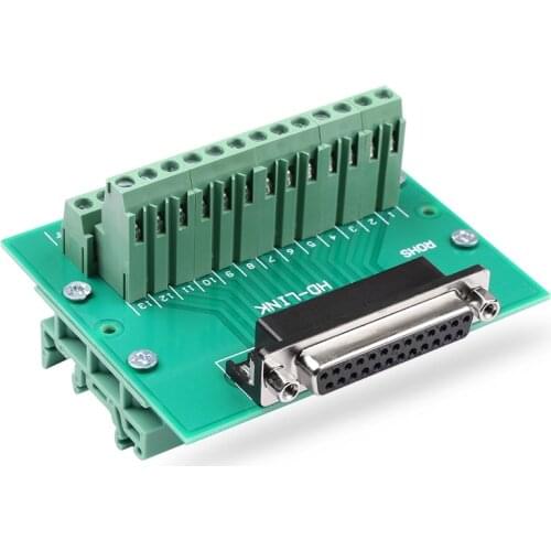 DB25 25PIN D-SUB Female/Male signals Terminal PCB Breakout Module Box Adapter Connector with Bracket
