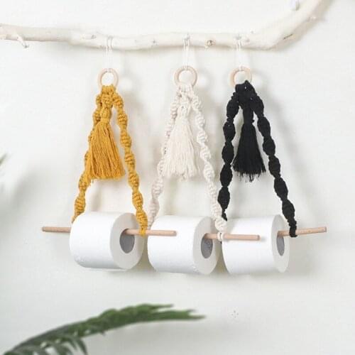 Wooden Toilet Paper Holder Tapestry Wall Hanging Room Boho Decor BathroomTowel Dispenser For Kitchen Bathroom