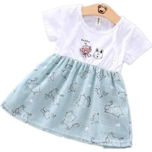 New Summer Fashion Children Clothing Cute Baby Girls Cartoon Flowers Short Sleeve Dress Toddler Cotton Clothes Infant Sportswear