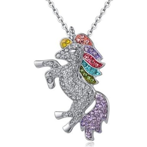 FSUNION New Paragraph Unicorn Pendant Childrens Day Color Necklace Silver Color Jewelry For Women 2020 Gifts pendant necklace
