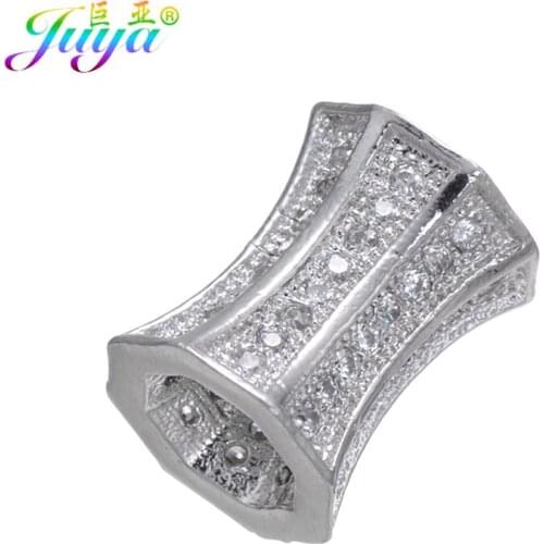 DIY Jewelry Findings Supplies Micro Pave Zircon Copper Spacer Big Hole Charm Beads Accessories For Natural Stone Jewelry Making