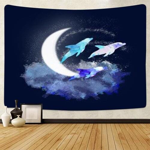 Dolphin Tapestry Blue Sea Ocean Wall Hanging Space Anime Tapestries for Kids Children Bedroom Living Room Dorm Art Home Decor