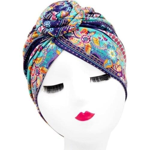 Indian Arab Wrap Women Head Scarf Turban Caps Trendy Printed Hijab Bonnet Bohemian Ethnic Inner Hijabs For Cap Muslim Headdress