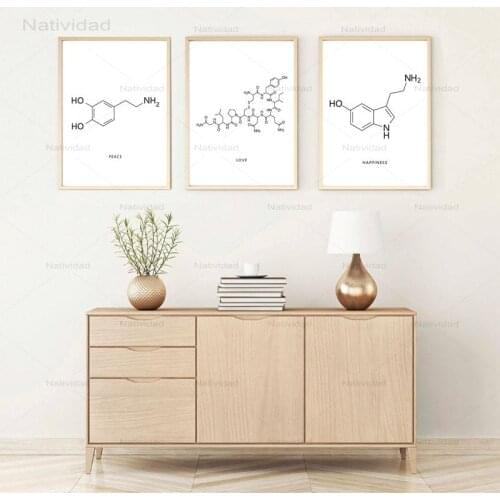 Peace Love Happiness Molecule Wall Art Canvas Poster Print Dopamine Oxytocin Art Painting Picture Chemistry Science Decor Gift
