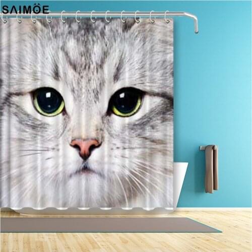 Close-up Cat Printed Bathroom Curtain Kitten With Big Eyes Waterproof Shower Curtain Polyester Fabric Bath Curtain Accessories