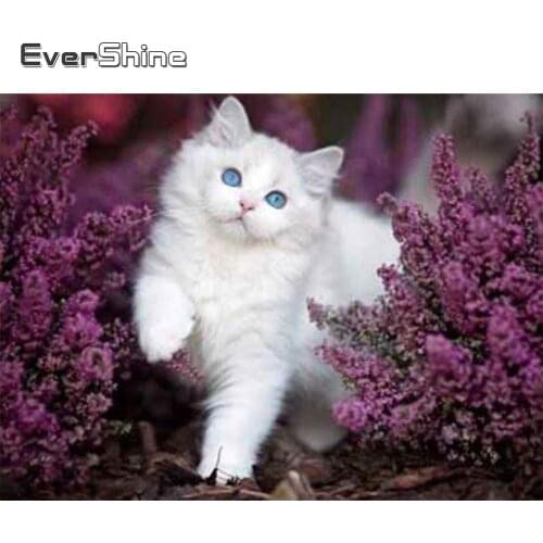 EverShine 5D DIY Diamond Painting Full Square Cat Mosaic Kits Diamond Embroidery Flower Cross Stitch Animal Handmade Hobby Gift