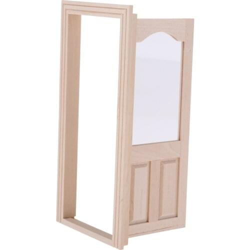 Unpainted Wooden Miniature 2-Pane Single Door Frame 1/12 Dolls House DIY Decor Children Hands-On Toy