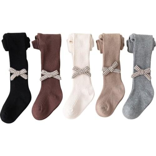 Autumn And Winter 2021 New Childrens Pantyhose Plaid Bow Girls' Pantyhose Baby Socks Bottom Socks