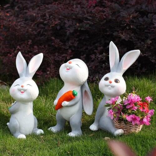 Pastoral Resin Cartoon Animal Rabbit Ornaments Outdoor Garden Landscape Sculpture Villa Garden Kindergarten Community Decoration
