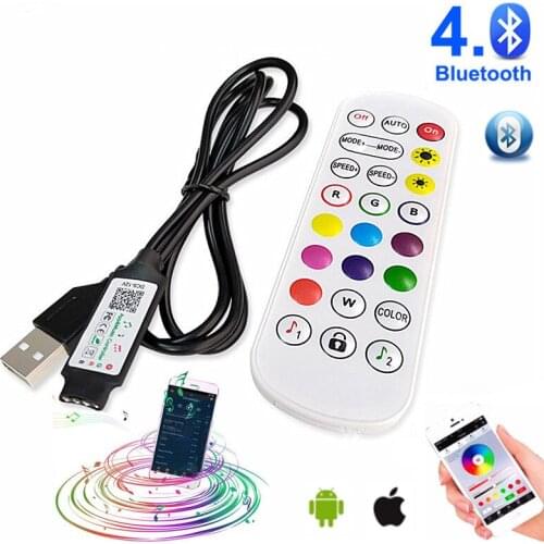 New USB Bluetooth Music Controller DC5V TV Backlight Strip Controller 24Key Remote Control For 5V 2835 5050 RGB LED Strip Lights
