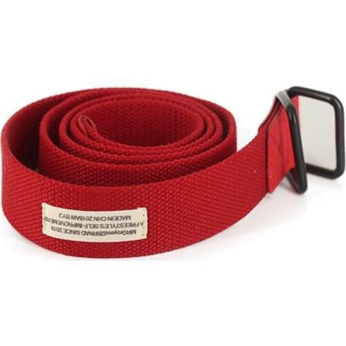 Q 120cm Square Double Ring Buckle Black Canvas Belts For Women Solid Color Casual Unisex Waistbelt Men Belt Student Waistband