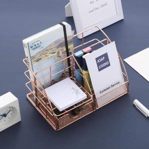 Rose Gold Light Gold Ladies Desktop Multi-purpose Desktop Storage Box, With Pen Holder Paper Storage Box And Desk Drawer Stor