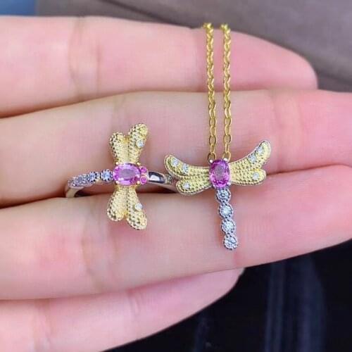 Sapphire Jewelry Set Natural And Real 925 Sterling Silver Fine Jewelry 1pc Sapphire Ring,1pc Sapphire Pendant