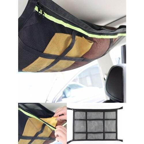 SUV Car Ceiling Storage Net Pocket Car Roof Bag Interior Cargo Net Breathable Mesh Bag Auto Stowing Tidying Interior Accessories