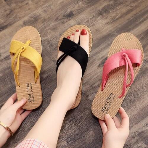 Women Summer Ribbon Knot Fashion Flat Heels Slipper Simple And Comfortable Womens Slippers Clip Foot Beach Sandal
