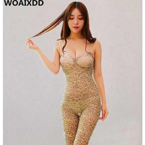 Sexy Full bodyStocking Women Leopard Net Clothing romper open crotch porn female lingerie erotic sleep intimates sexy nightwear