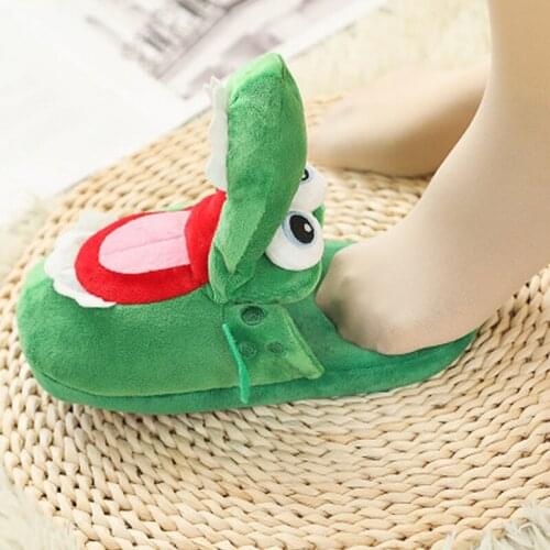 Crocodile cotton slippers mouth will move plush cute funny indoor winter couple soft bottom plush toys indoor doll slippers