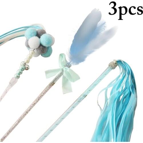 Legendog 3Pcs/Set Cat Feather Teaser Wand Pom Pom Bell Decor Cat Tassel Wand Pet Interactive Toy Pet Supplies