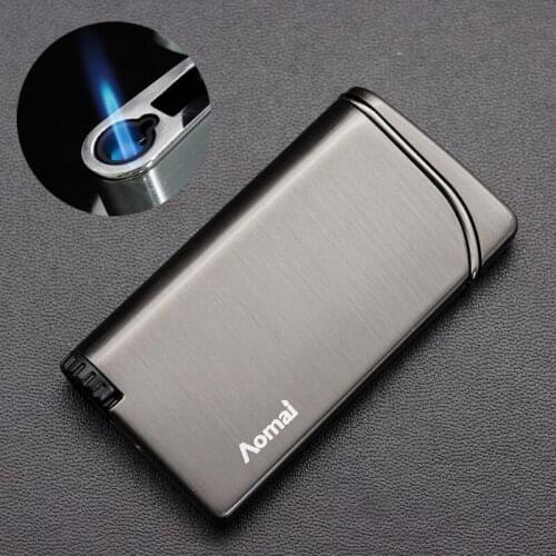 Ultra Thin Butane Torch Windproof Metal Lighter Turbo Lighter Cigar Smoking Encendedores Smoking Accessories－Gadgets for Men