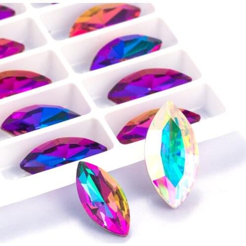 XIAOPU Navette Shape Fancy Stones Blue Color Pointback Strass Rhinestones 7x15mm Glue on Stones Shiny Loose Rhinestone