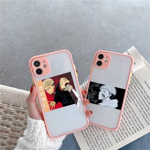 Japan Anime Jujutsu Kaisen Phone Case For iPhone 12 11 Mini Pro XR XS Max 7 8 Plus X Matte transparent Pink Back Cover