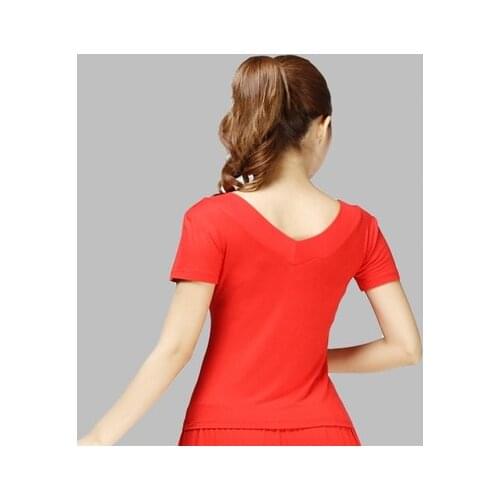 Square Dance Clothing Blouse Short Sleeve V Loose Collar Dance Costume Latin Dance Acrobatics Dance Dress Female Sportswear