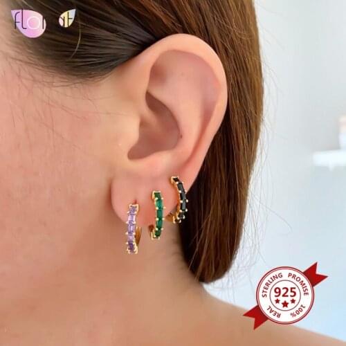 Green/Black/Purple/White Crystal Zircon 925 Sterling Silver Earrings for Women Round Circle Earrings Fashion Jewelry 2020