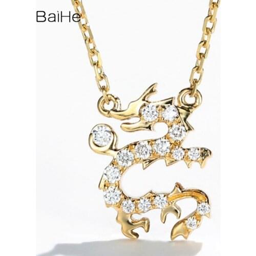 BAIHE Solid 18K Yellow Gold About 0.09ct Natural Diamonds Women Wedding Fine Jewelry Chinese zodiac dragon diamond necklace