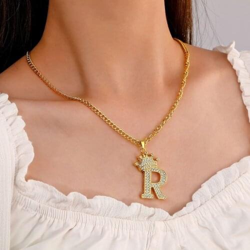 2021 European and American Trend Hot New Necklace Personality Creative Letter Crown Clavicle Chain Punk Hip-hop Couple Jewelry