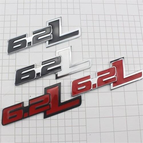 1PC 6.2L Letter Black Chrome Red Metal Car Truck Trunk Tailgate 3D Badge Displacement Emblem Decal Sticker Mark Accessories