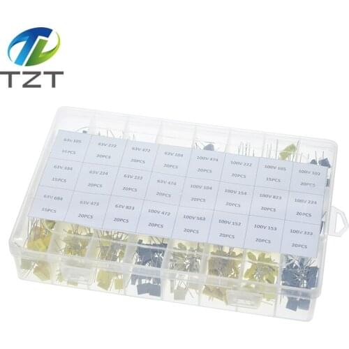 460PCS/BOX 63V 100V 24 Value Correction Capacitor Package Kit Polypropylene Safety Plastic Film 105-823 Set