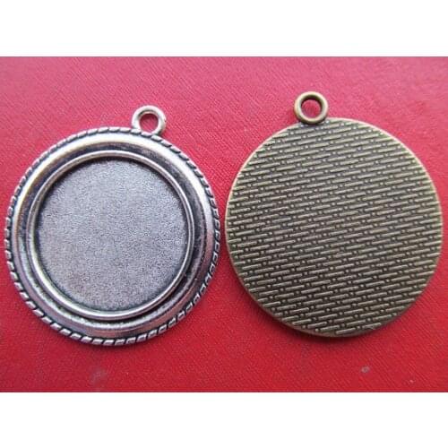 50pcs Antique Silver tone/Antique bronze Filigree Border Base Setting Tray Bezel Pendant Charm,Fit 25mm Cabochon/Picture/Cameo