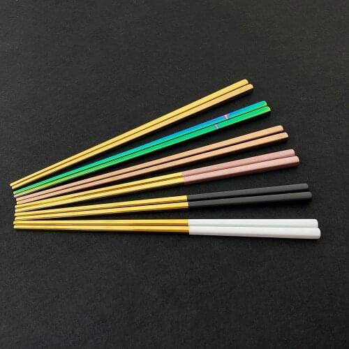 6/12Pair Korean Colorfurl Top 18/10 Stainless Steel Chopsticks Laser Engraving Patterns Food Sticks Portable Reusable Chopsticks