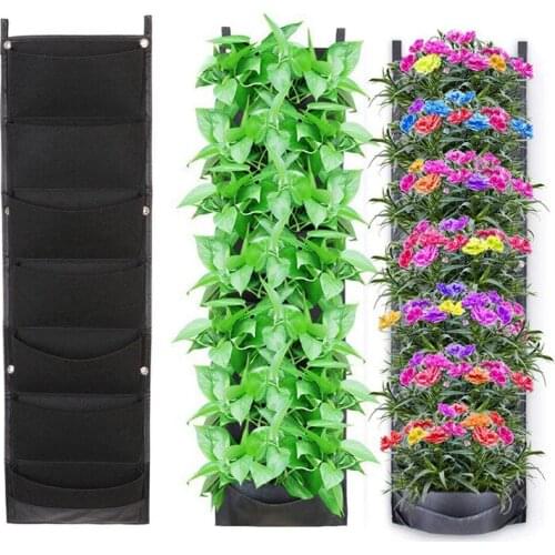 7 Pockets Green Grow Bags Planter Vertical Garden Vegetable Living Garden Bag Seedling Wall Hanging Planter Growing Bags