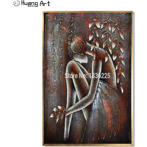 Handmade Abstract Beautiful Girl Oil Painting on Canvas for Living Room Decoration Girl was Lying on her Lap Portrait Painting