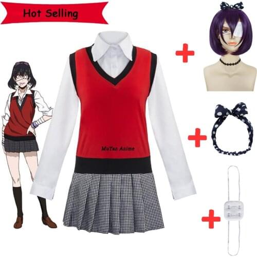 Anime Ikishima Midari Cosplay Costumes Kakegurui Compulsive Gambler Wigs Free Accessories JK Uniform Schoolgirl School Suit