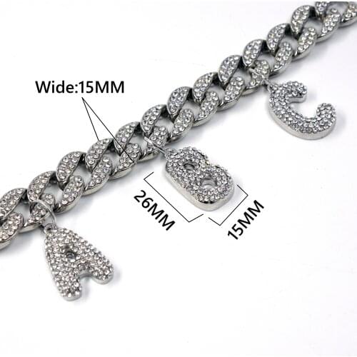 Fashion Miami Cuban Link Chain With Letters Rhinestone 12mm Gold Silver Color Bracelet Punk Hip Hop Bling Bling Hip Hop Jewelry
