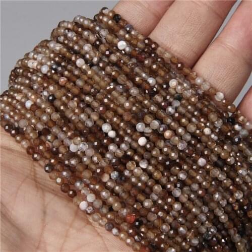 3mm Faceted Coffee Natural Semi-precious Agates Stone Beads Loose Micro Spacer Seed Beads For Jewelry Bracelet Necklace Making
