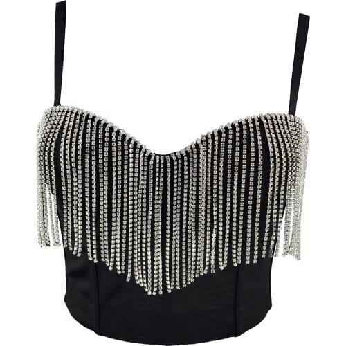 Fashion diamond tassel beading crop tops bra Ballroom Costume Stage Party Club Push Up Bustier Crop Tops Corset tops F1954