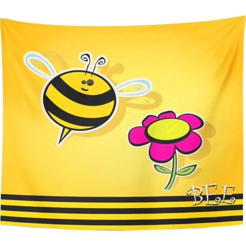 Insect Black Abstract Bee with Flower Cartoon Cute Bright Baby Fly Near Orange Animal Beetle Tapestry Home Decor Wall Hanging