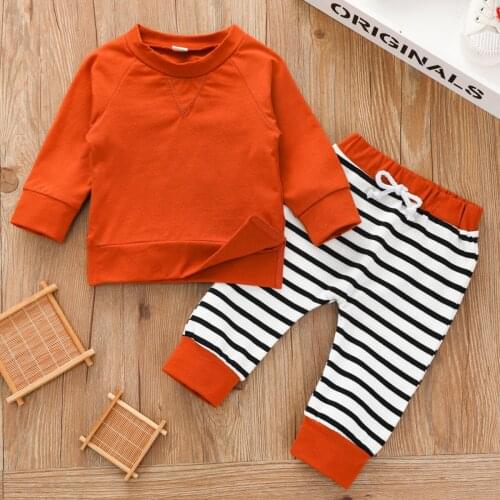 Childrens clothing ins children suit pure color long sleeve clothes fall striped pants suit