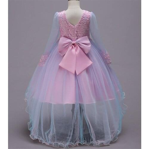 Girls wedding princess dress childrens mesh tailed evening dress for 3-10years girls bow lace dress clothing