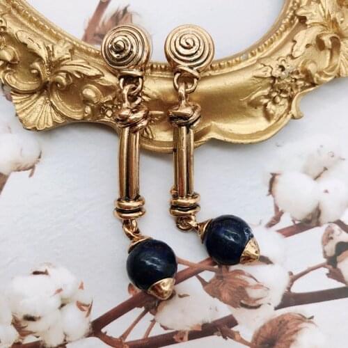 Long Stud Earrings Beads Charm Metal Retro Simple Ear Jewelry Modern