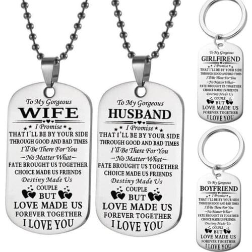 To My Gorgeous HUSBAND/WIFE Stainless Steel Couple Necklace Dog Tag Pendant Love Forever Jewelry Valentines Day Present