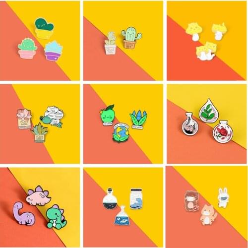 Custom Cartoon origami dinosaur Enamel Pins Cactus Succulent Plant Brooches Bag Lapel Pins Cartoon Badge Jewelry Gifts for kids