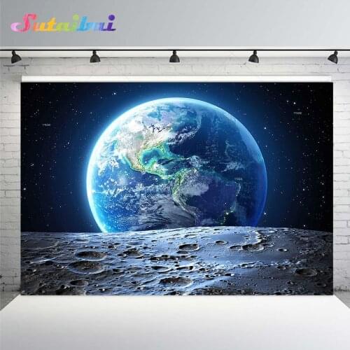 Galaxy Outer Space Earth Backdrop for Kids Birthday Decorations Boy Party Supplies Photo Background High Quality Print Wallpaper