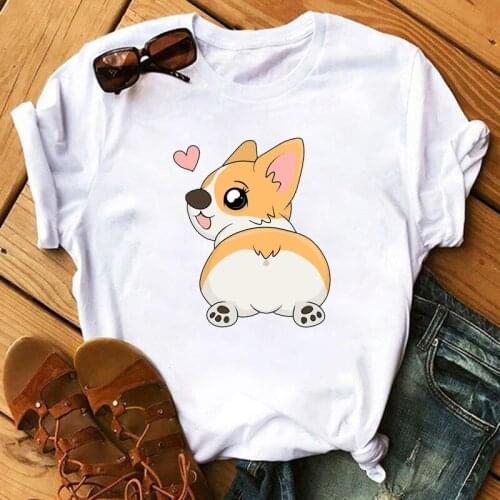 New Corgi Printed T Shirt Aesthetic Women 90s Kawaii Tshirt Harajuku Ulzzang Graphic Print T-shirts Cute Top Tees Female