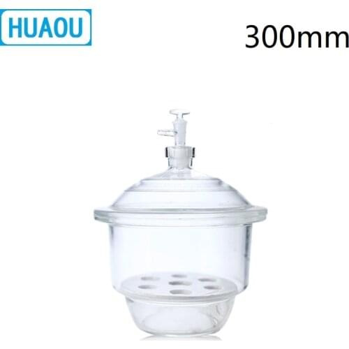 HUAOU 300mm Vacuum Desiccator with Ground - In Stopcock Porcelain Plate Clear Glass Laboratory Drying Equipment