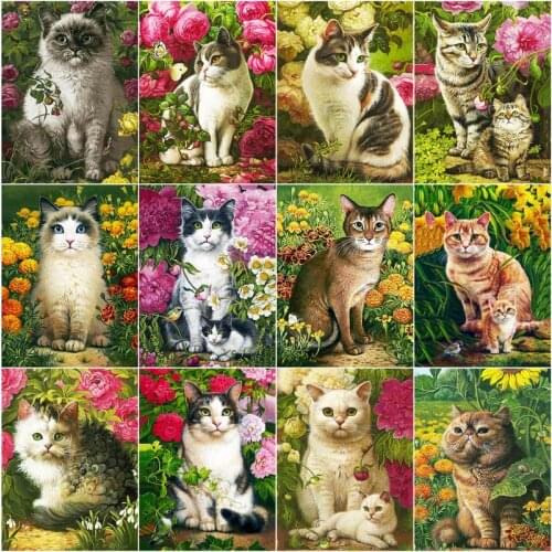 GATYZTORY Oil Painting Flowers Animal Drawing On Canvas HandPainted Art DIY Paint Coloring By Number Cat Kits Home Decoration Gi