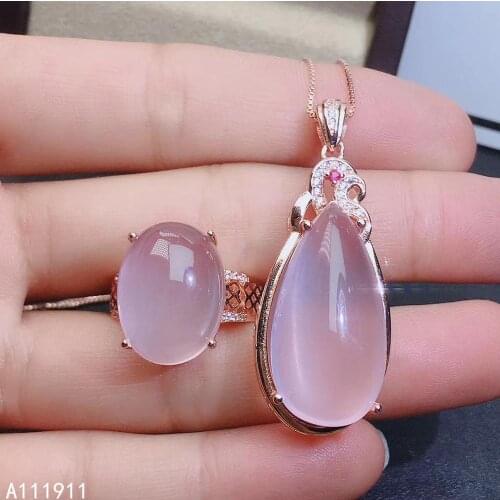 KJJEAXCMY fine jewelry 925 sterling silver inlaid Natural Ross quartz exquisite Necklace Ring Suit Support Detection popular